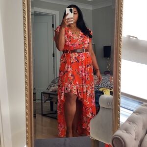 Eliza J Size 14 Red Floral Hi-Low Sundress